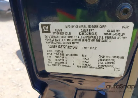 2002 Chevrolet Tahoe Lt from USA, damaged, VIN 1GNEK13Z72R121548